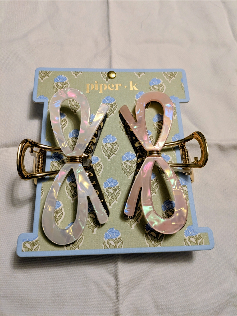 Piper K Iridescent Pink Bow Hair Claw Clips - 2 Pack